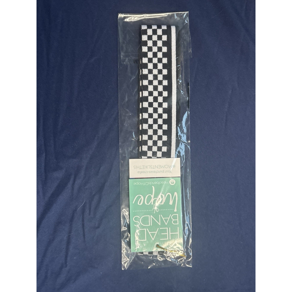 NEW Headbands of Hope Athletic Headband Black White Checkered Checkerboard Retro